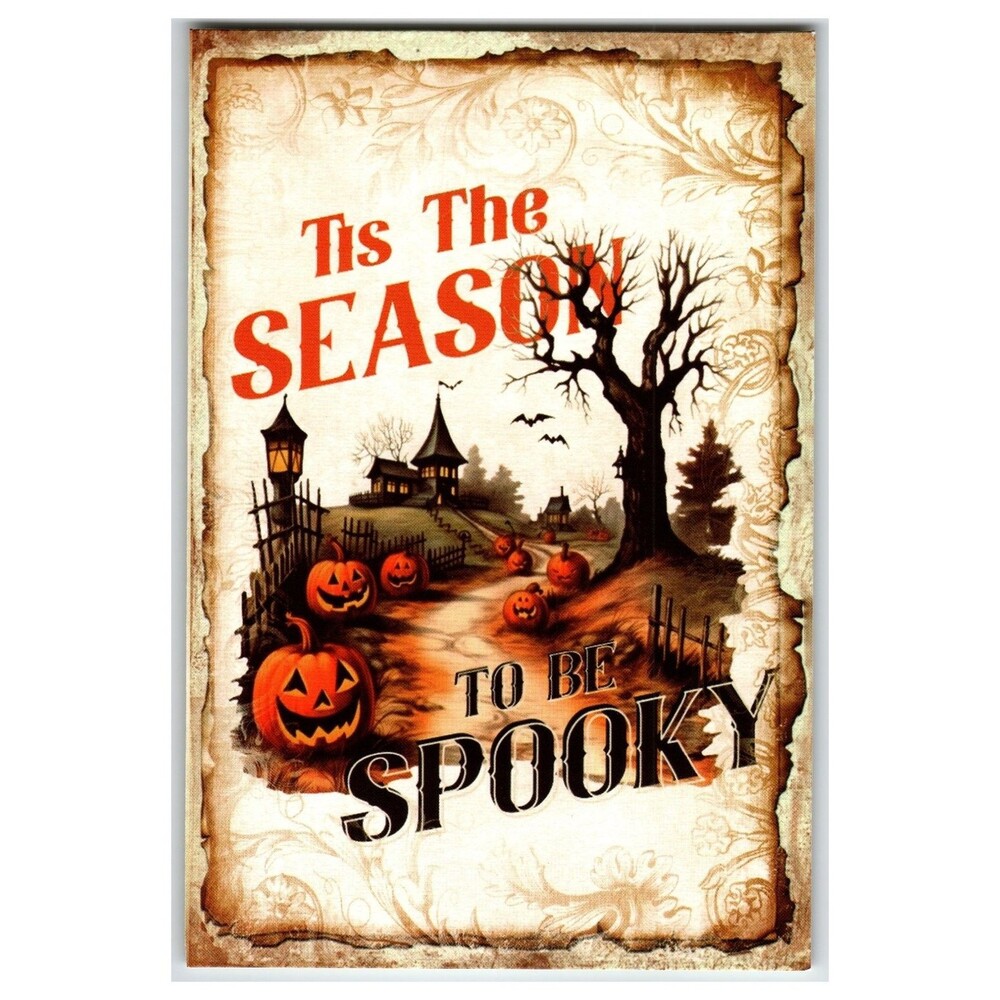 Spooky Halloween Jack-O-Lantern Haunted House Art Postcard Decor Tis The Season